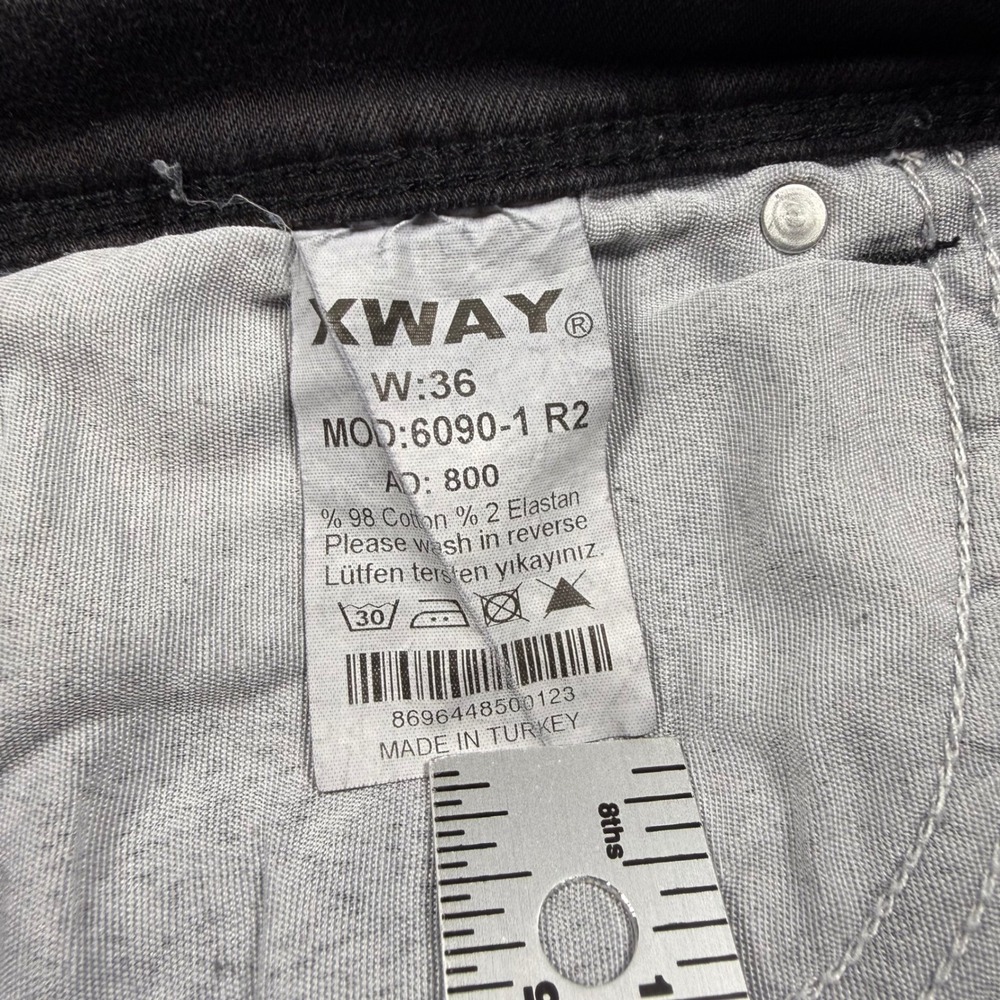 XWAY Mens Black Denim Jeans Pink Skull Cyber Grotesk Distressed Streetwear 36 - Picture 10 of 10